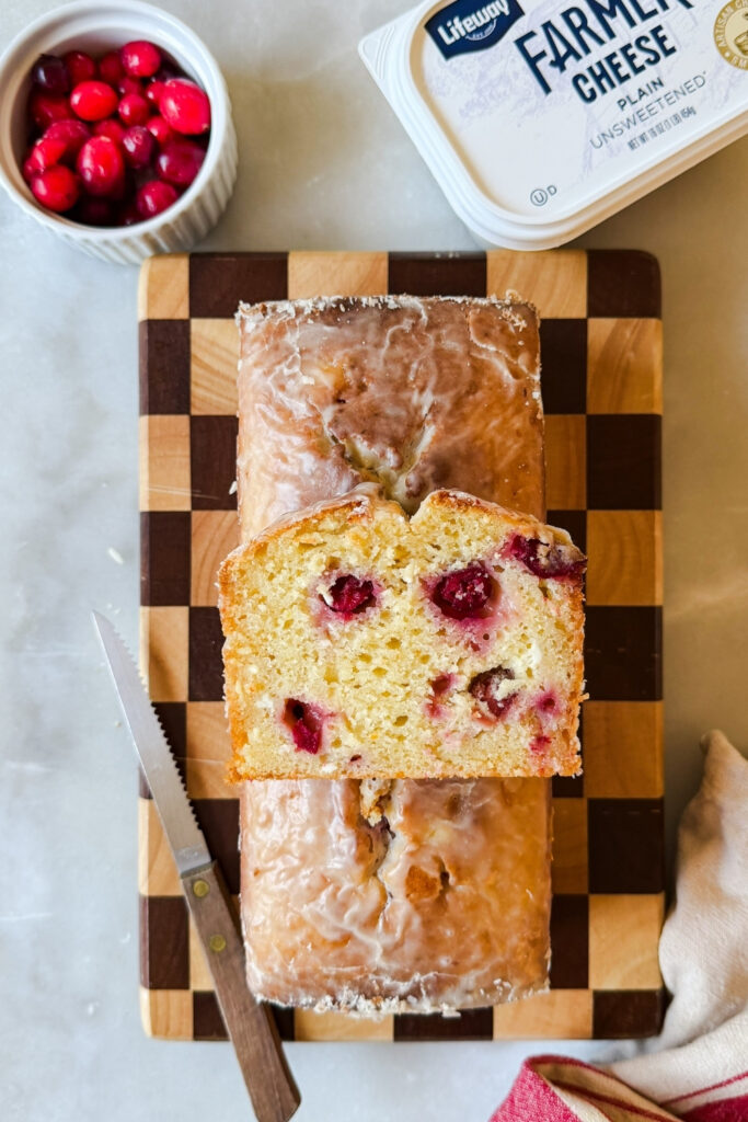 Glazed Cranberry Loaf made with Lifeway Farmer Cheese