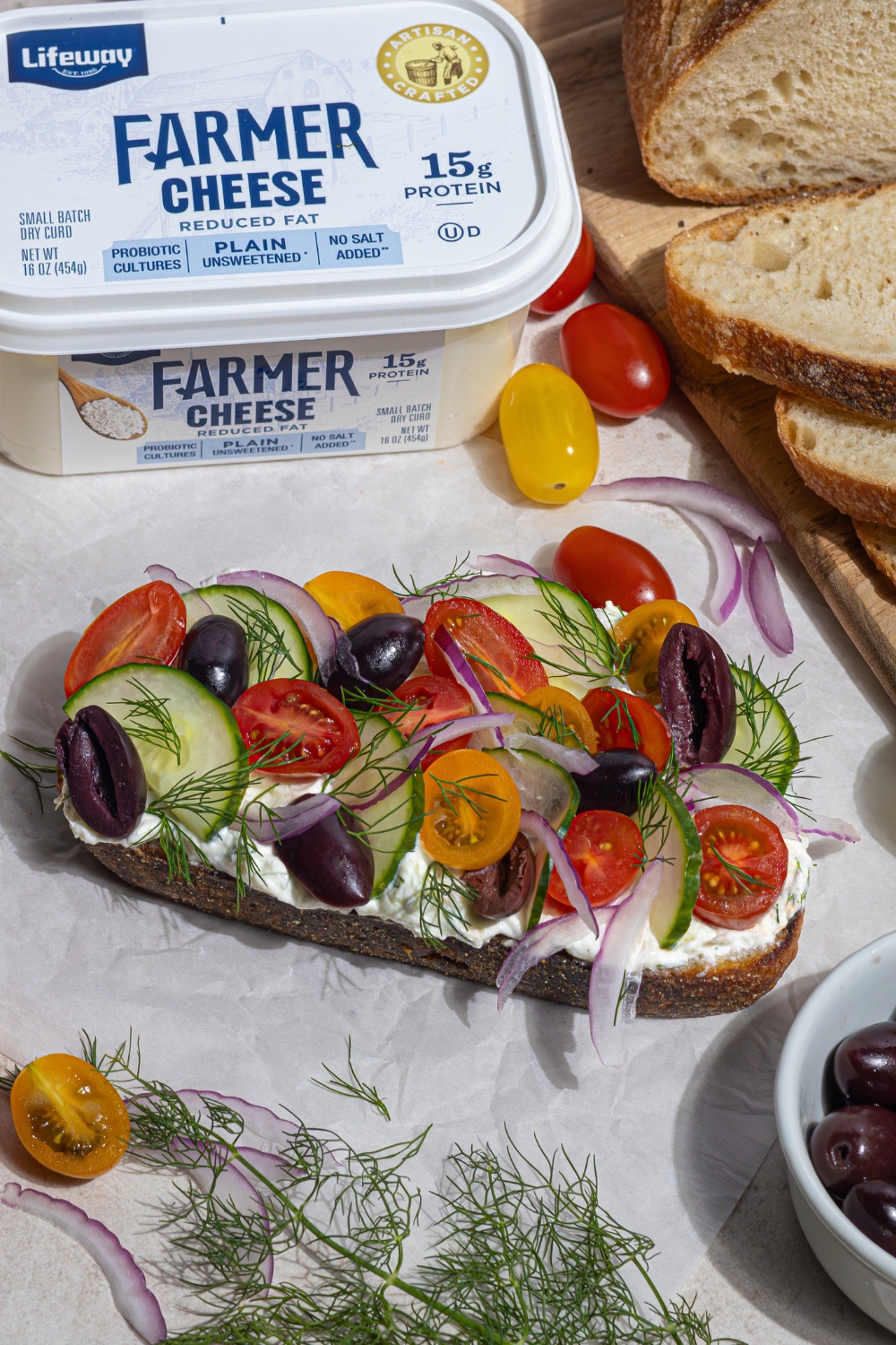 Greek Tzatziki Toast made with Lifeway Farmer Cheese