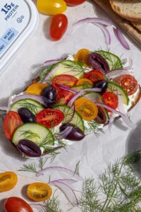 Greek Tzatziki Toast made with Lifeway Farmer Cheese