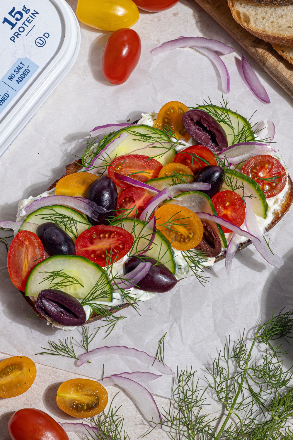 Greek Tzatziki Toast made with Lifeway Farmer Cheese