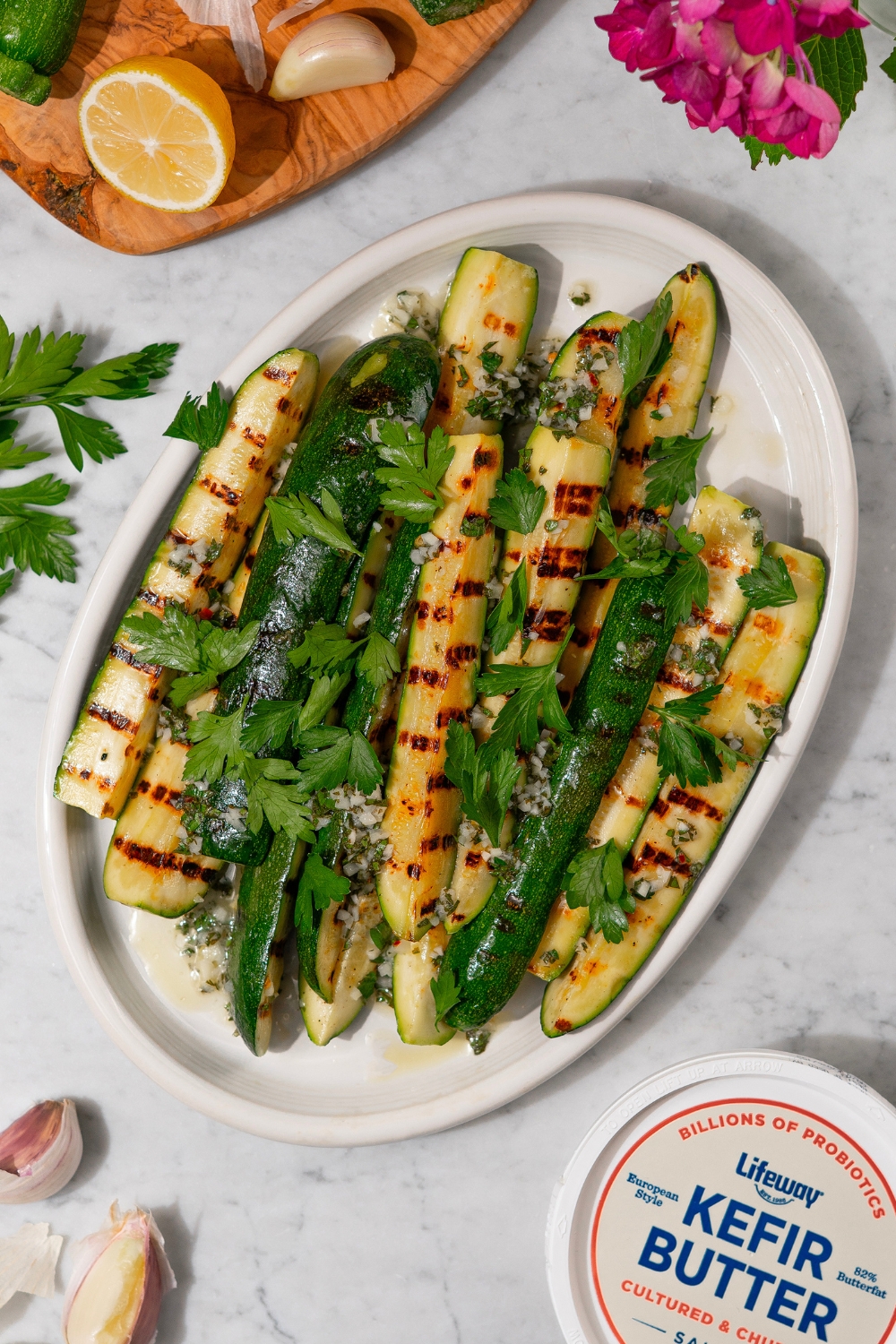 Grilled Zucchini with Lemon Garlic Butter Sauce