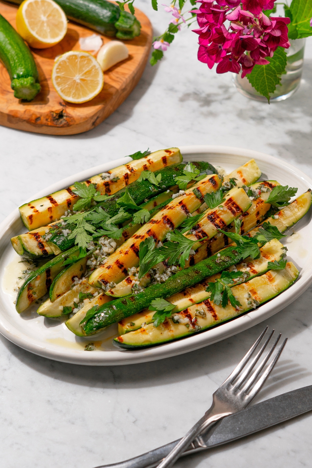 Grilled Zucchini with Lemon Garlic Butter Sauce