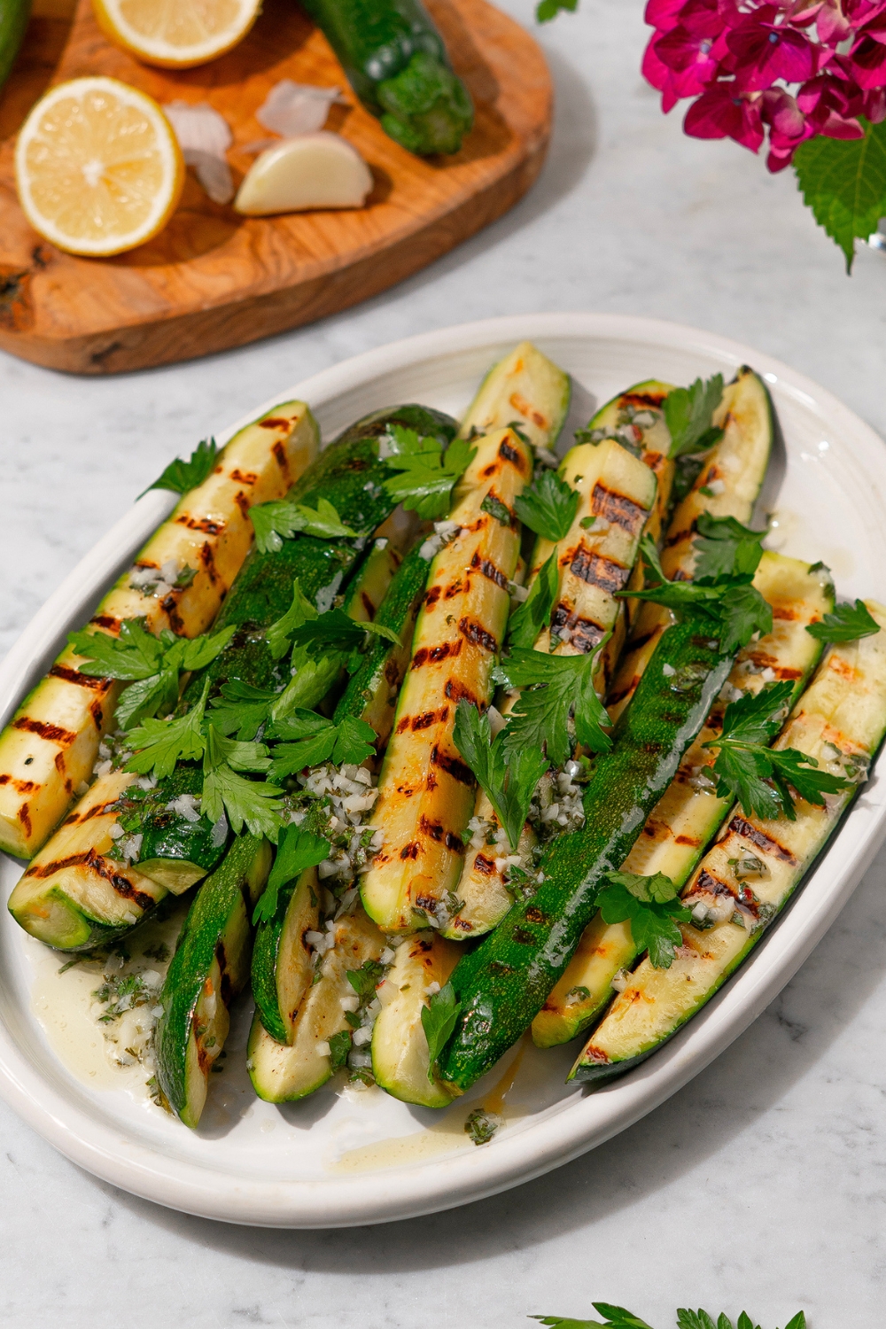 Grilled Zucchini with Lemon Garlic Butter Sauce