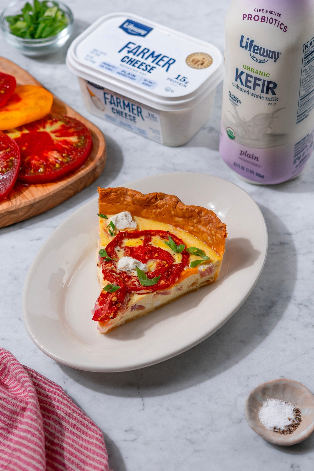 High Protein Roasted Tomato Quiche Made with Lifeway Kefir and Farmer Cheese