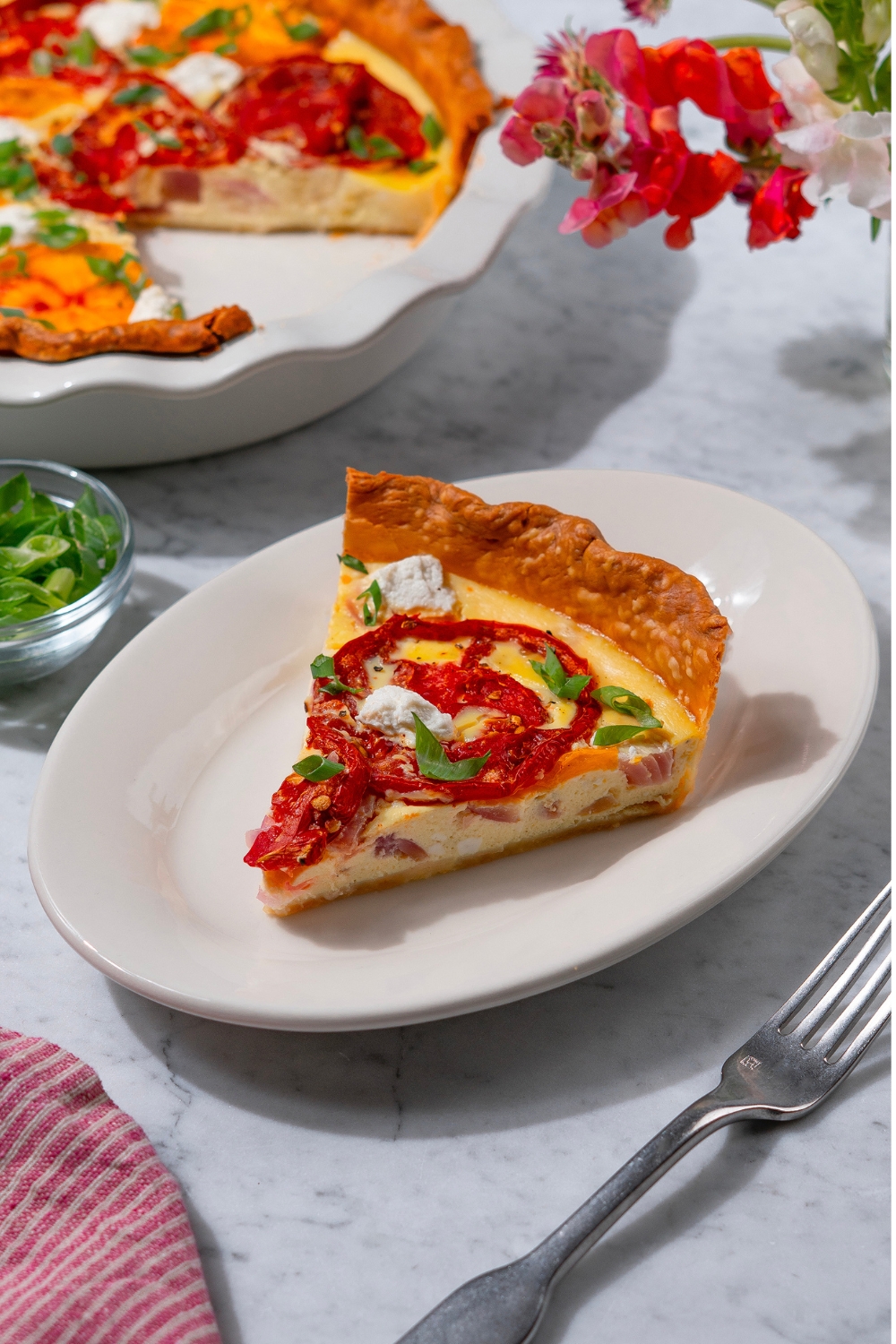 High Protein Roasted Tomato Quiche Made with Lifeway Kefir and Farmer Cheese