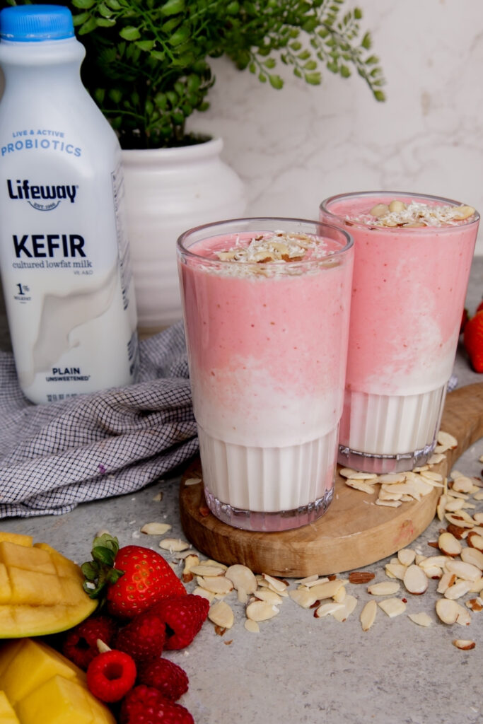High Protein Tropical Berry Smoothies made with Lifeway Kefir