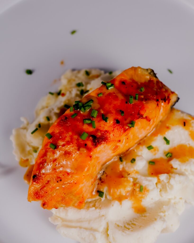 Honey Glazed Kefir Salmon with Honey Butter Mashed Potatoes made with Lifeway
