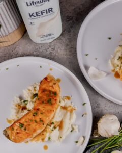 Honey Glazed Kefir Salmon with Honey Butter Mashed Potatoes made with Lifeway