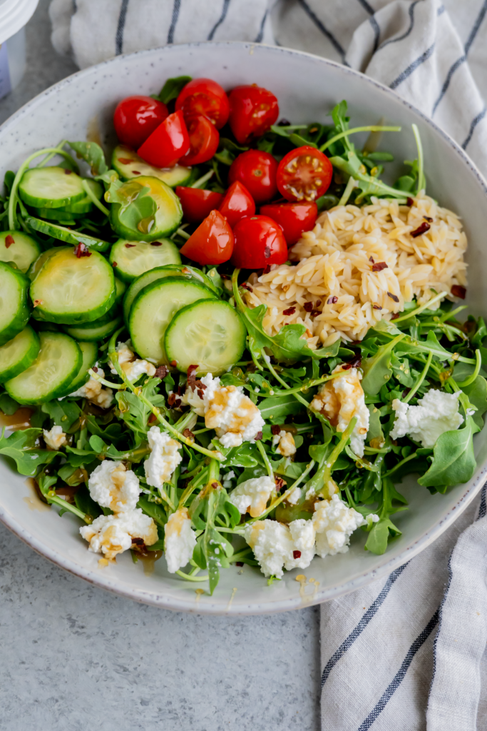 Hot Honey and Farmer Cheese Orzo Salad