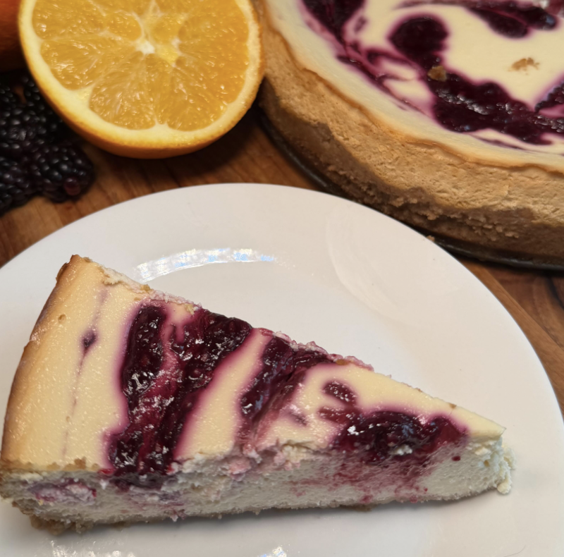 Orange and Honey Cheesecake with Blackberry Swirl