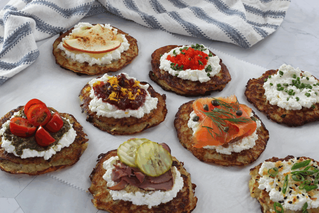 Latkes 8 Ways with Farmer Cheese