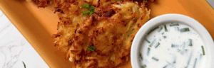 Latkes with Garlic Chive Kefir Dip made with Lifeway Kefir