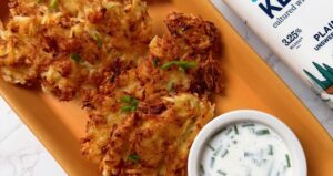 Latkes with Garlic Chive Kefir Dip made with Lifeway Kefir
