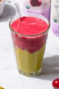Layered Black Cherry Matcha Smoothie made with Lifeway Kefir