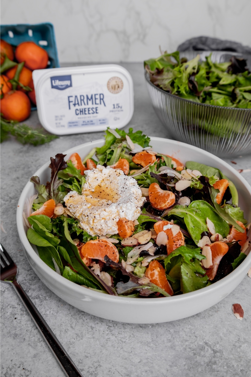 Mandarin Orange Salad made with Lifeway Farmer Cheese 