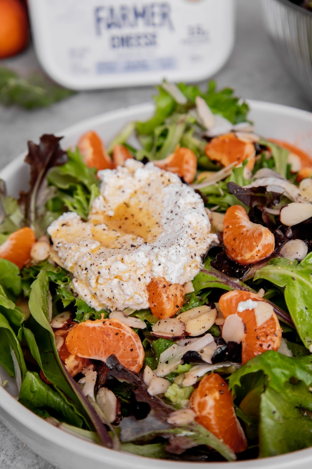 Mandarin Orange Salad made with Lifeway Farmer Cheese 