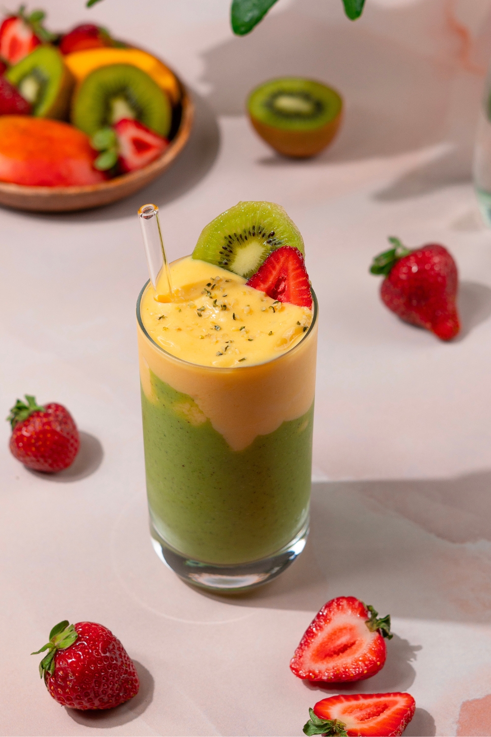 Mango Kiwi Layered Green Smoothie made with Lifeway Kefir 