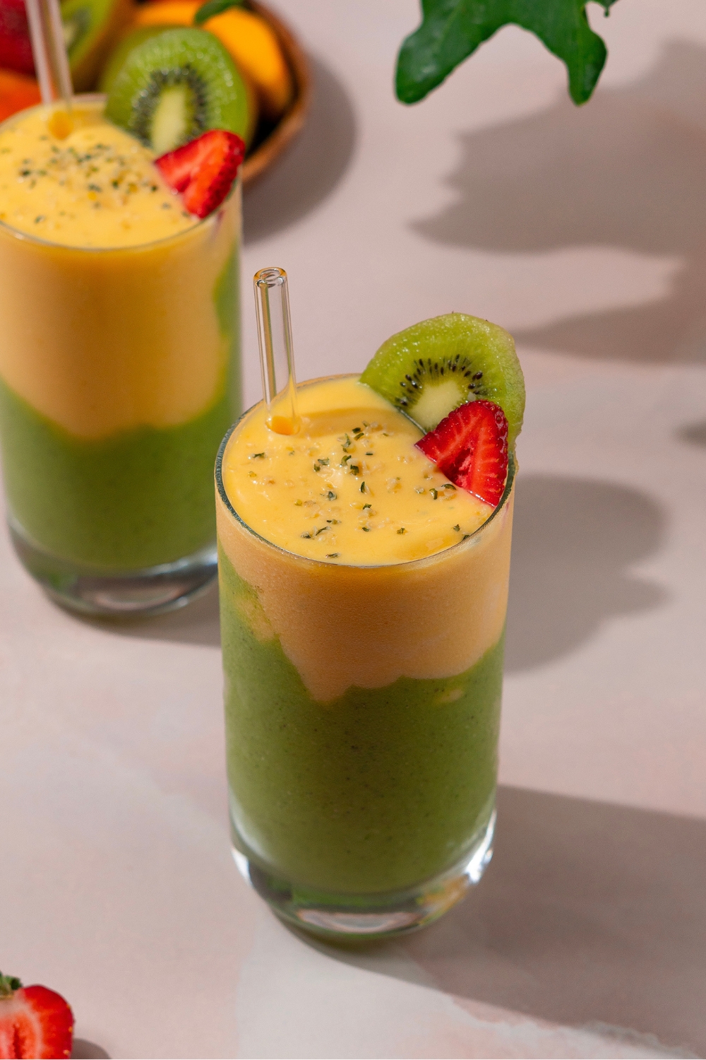 Mango Kiwi Layered Green Smoothie made with Lifeway Kefir 