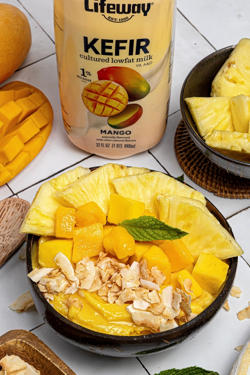 Mango Pineapple Smoothie Bowl made with Lifeway Kefir