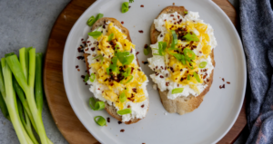 Spicy Scrambled Eggs with Farmer Cheese Toast