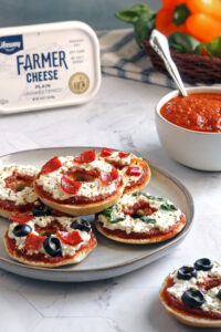 Mini Farmer Cheese Pizza Bagels made with Lifeway Farmer Cheese