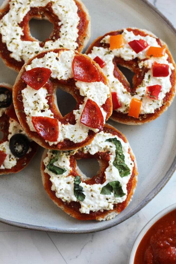 Mini Farmer Cheese Pizza Bagels made with Lifeway Farmer Cheese