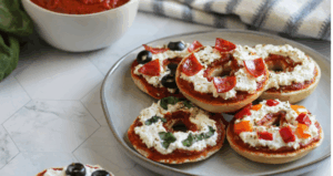 Mini Farmer Cheese Pizza Bagels made with Lifeway Farmer Cheese