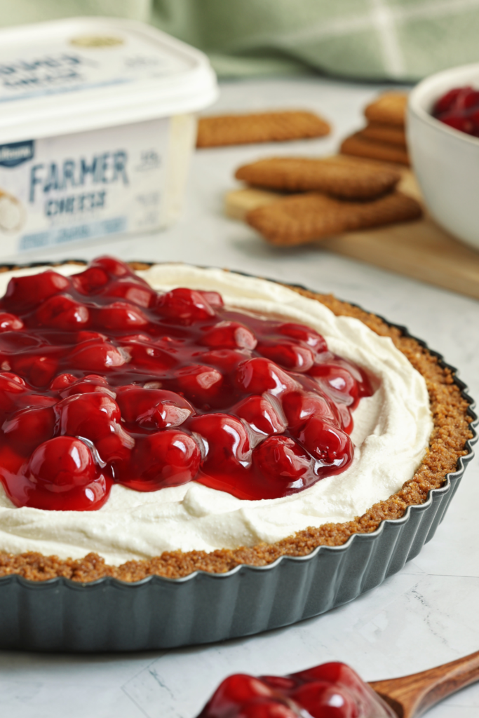 No Bake Cherry Cheesecake Pie made with Lifeway Farmer Cheese