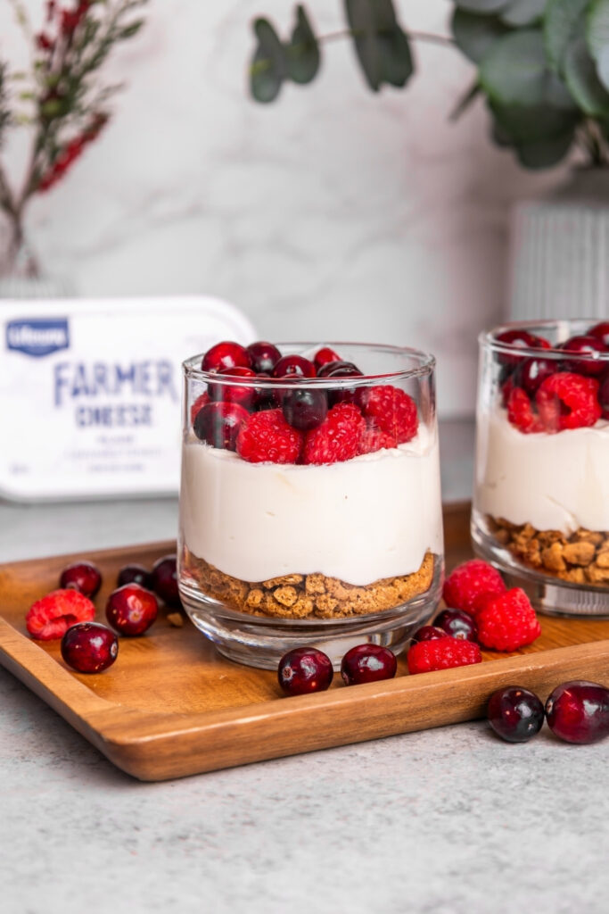 No Bake White Chocolate Cheesecake Cups made with Lifeway