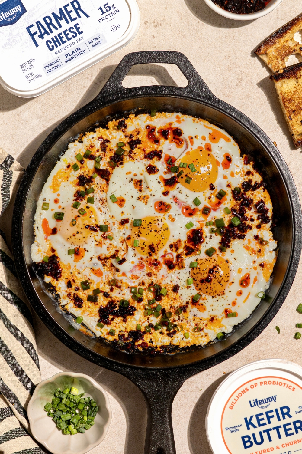 One Pan Farmer Cheese Egg Skillet Made with Lifeway Farmer Cheese and Lifeway Kefir Butter