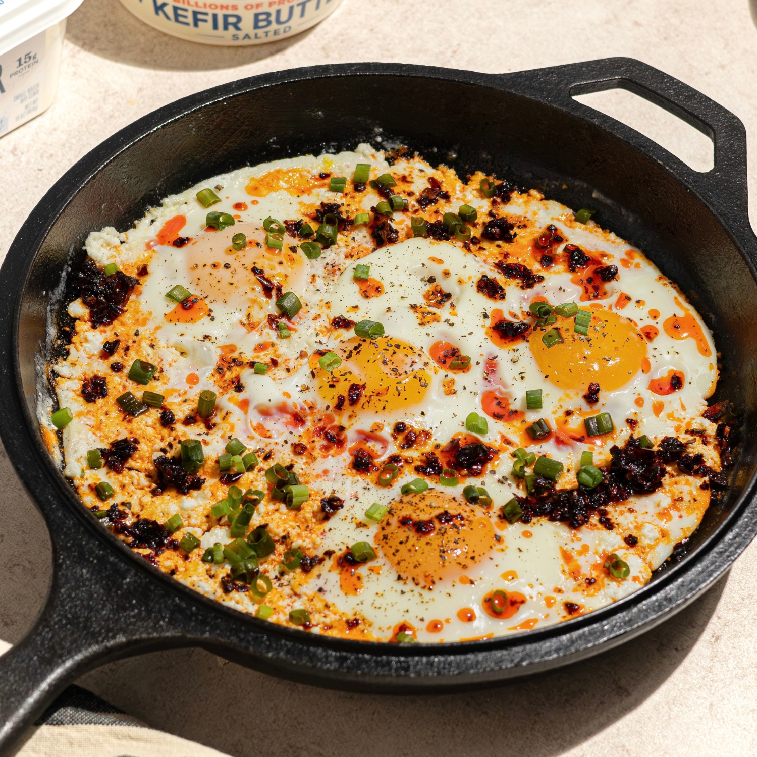 One Pan Farmer Cheese Egg Skillet Made with Lifeway Farmer Cheese and Lifeway Kefir Butter