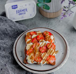 Peanut Butter Strawberry Banana Toast with Lifeway Farmer Cheese