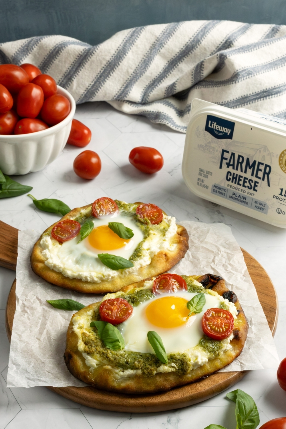 Personal Breakfast Pizzas made with Lifeway Farmer Cheese