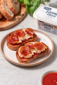 Pizza Toast with Farmer Cheese made with Lifeway Farmer Cheese