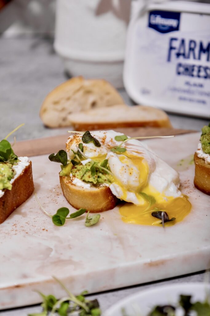 Poached Egg and Avocado Baguette made with Lifeway Farmer Cheese