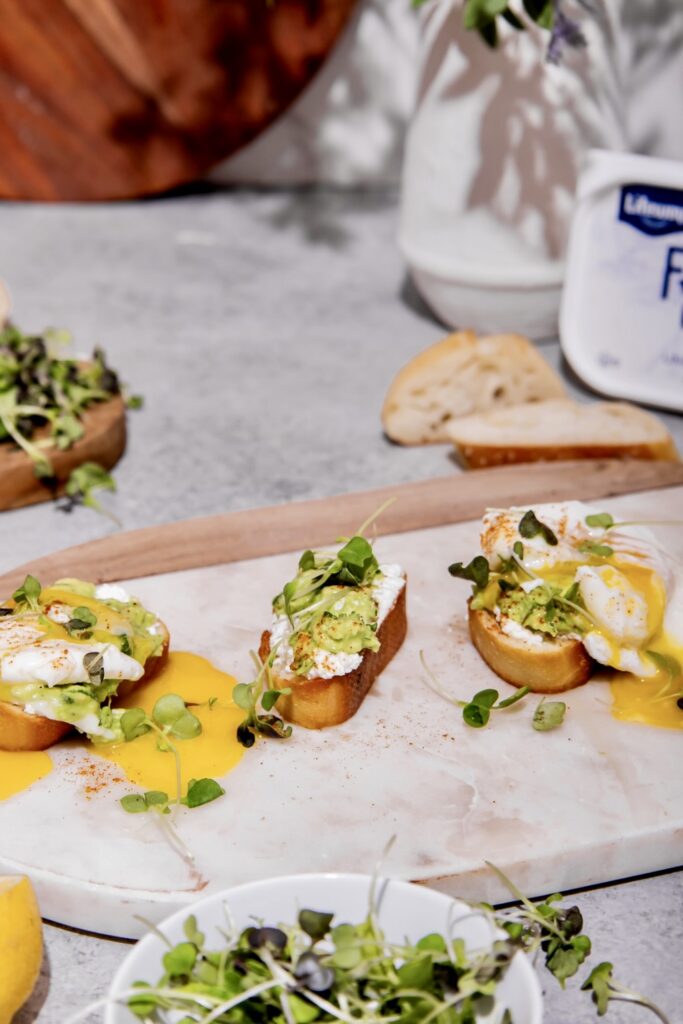 Poached Egg and Avocado Baguette made with Lifeway Farmer Cheese
