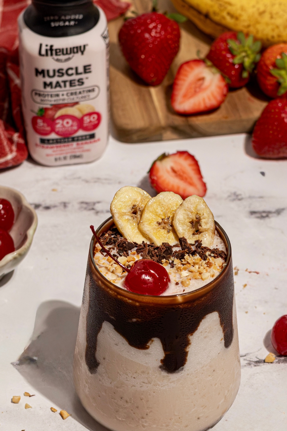 Probiotic Banana Split Smoothie made with Lifeway Muscle Mates