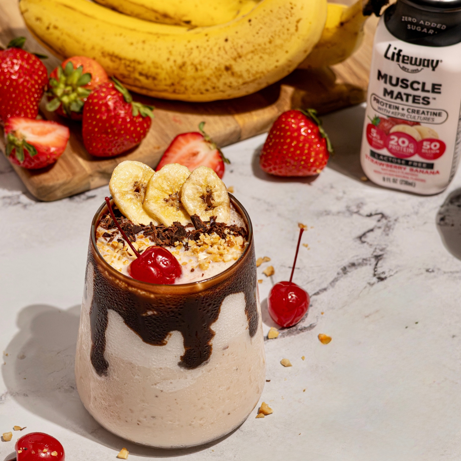 Probiotic Banana Split Smoothie made with Lifeway Muscle Mates