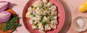 Probiotic Potato Corn Salad made with Lifeway Kefir and Farmer Cheese