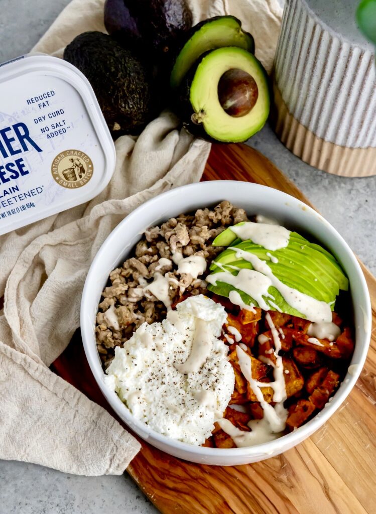 Probiotic Sweet Potato Protein Bowl made with Lifeway Farmer Cheese