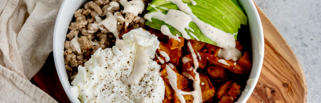 Probiotic Sweet Potato Protein Bowl made with Lifeway Farmer Cheese