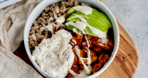 Probiotic Sweet Potato Protein Bowl made with Lifeway Farmer Cheese