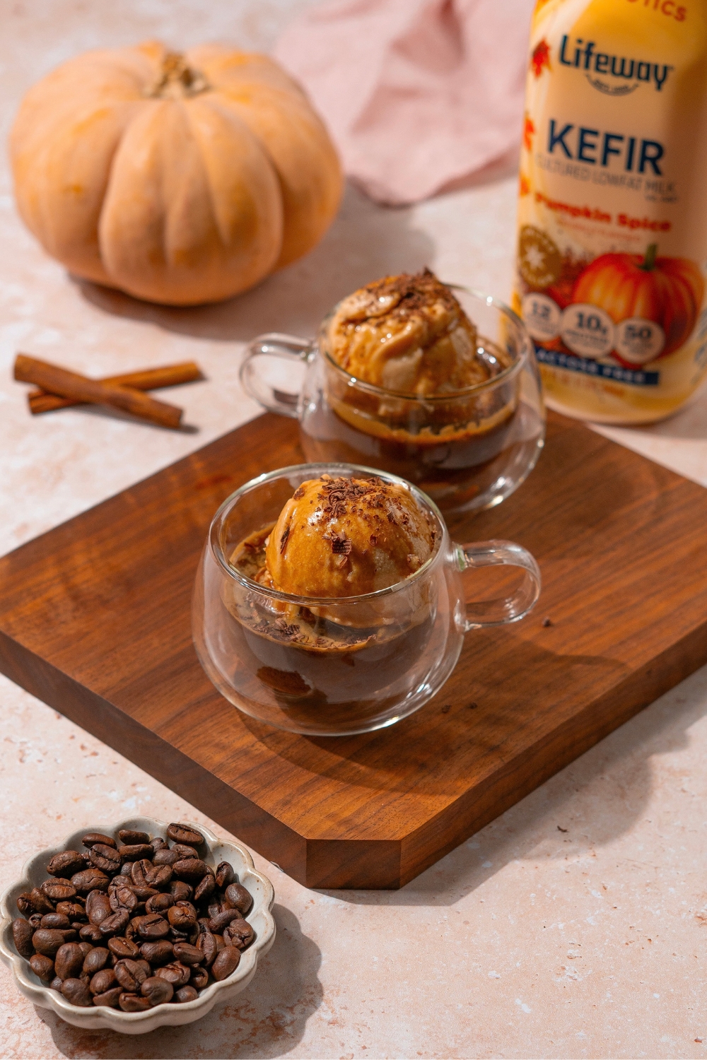 Pumpkin Spice Affogato Made with Lifeway Pumpkin Spice Kefir