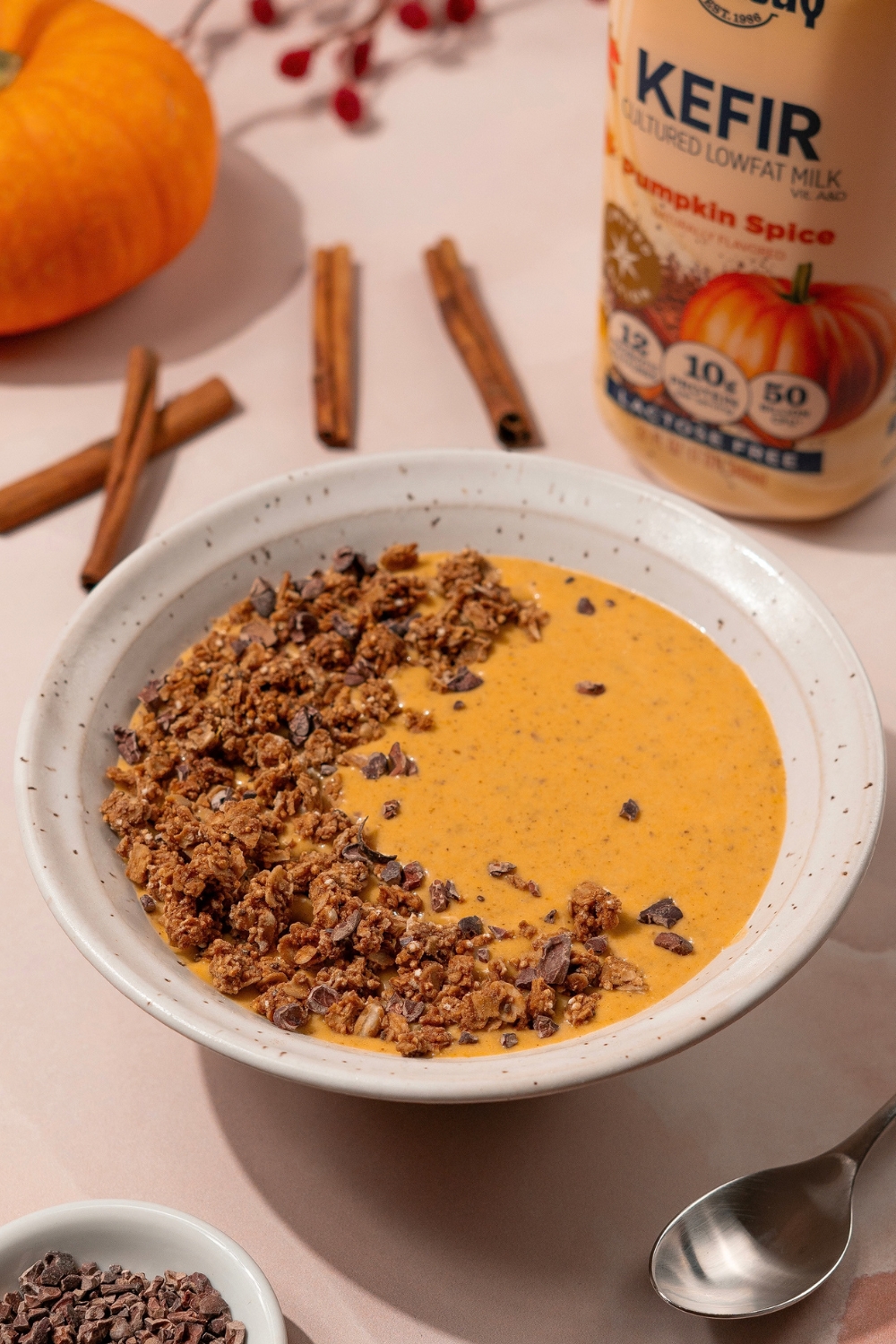 Pumpkin Spice Probiotic Smoothie Bowl Made with Lifeway Pumpkin Spice Kefir