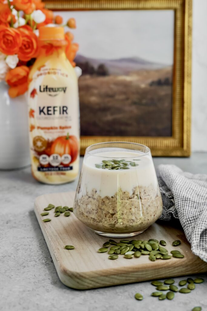 Pumpkin Spice Protein Overnight Oats made with Lifeway Kefir
