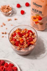 Raspberry Peach Chia Pudding made with Lifeway Kefir