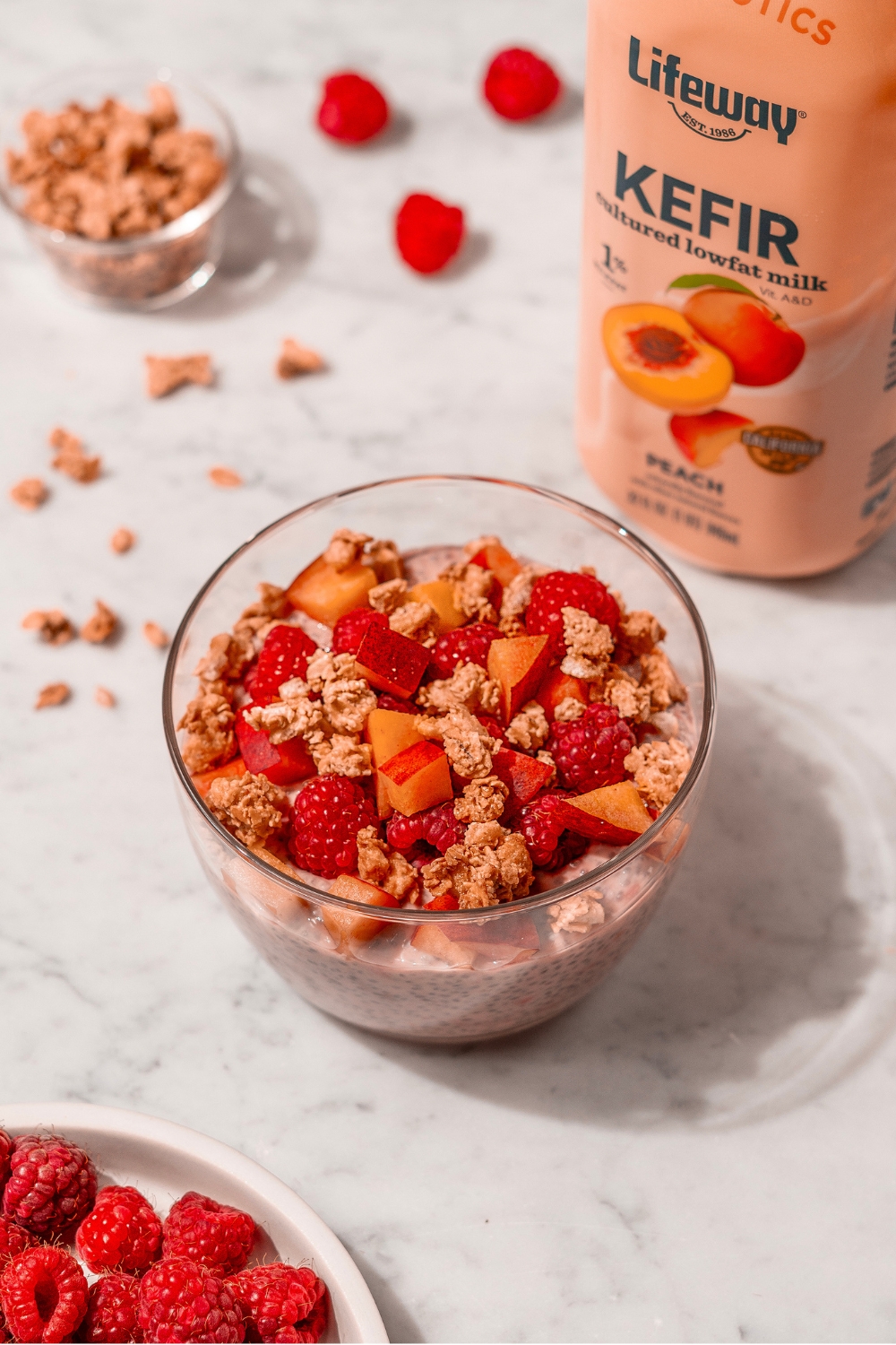 Raspberry Peach Chia Pudding made with Lifeway Kefir