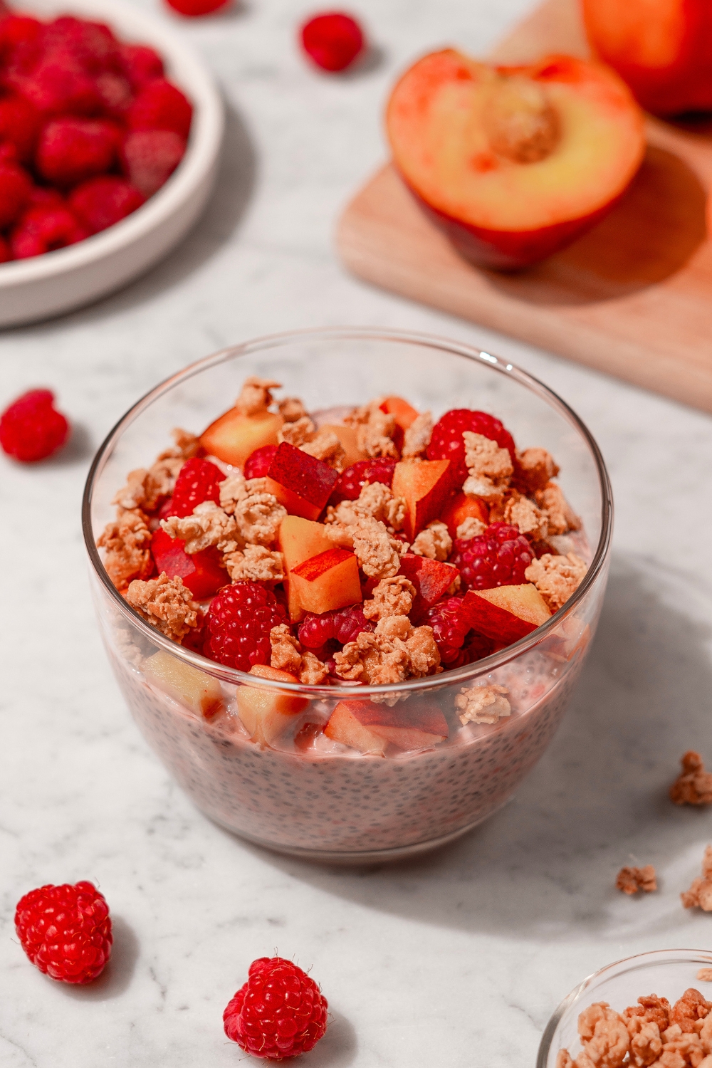 Raspberry Peach Chia Pudding made with Lifeway Kefir