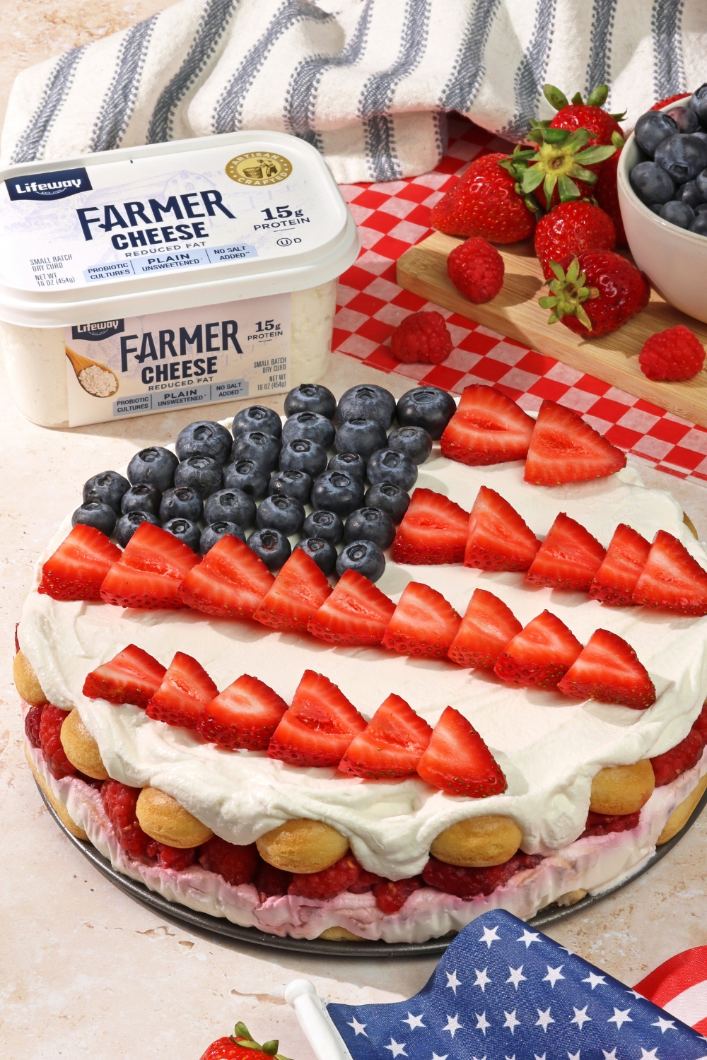 Red, White, and Blue Berry Trifle Made with Lifeway Kefir and Farmer Cheese