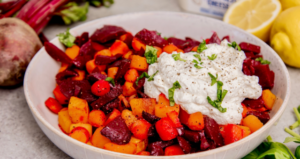 Roasted Beets and Carrots with Whipped Farmer Cheese